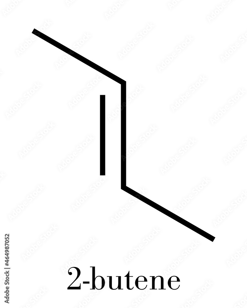 2butene (trans, Eform) molecule. Common petrochemical. Skeletal