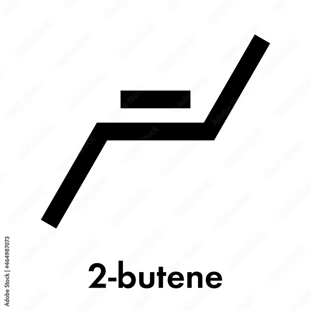 2-butene (trans, E-form) molecule. Common petrochemical. Skeletal ...