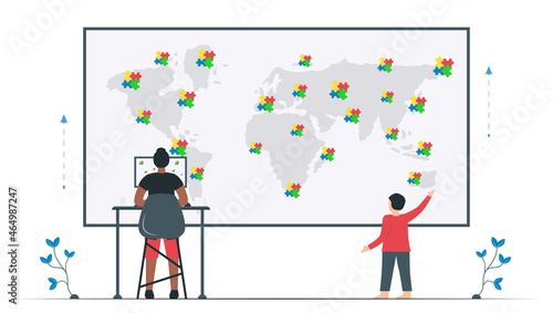 The map shows the place that have autistic people. World Austism Awareness Day, 2 April.