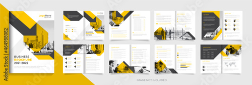 Corporate profile brochure design template, creative yellow shapes layout vector design
