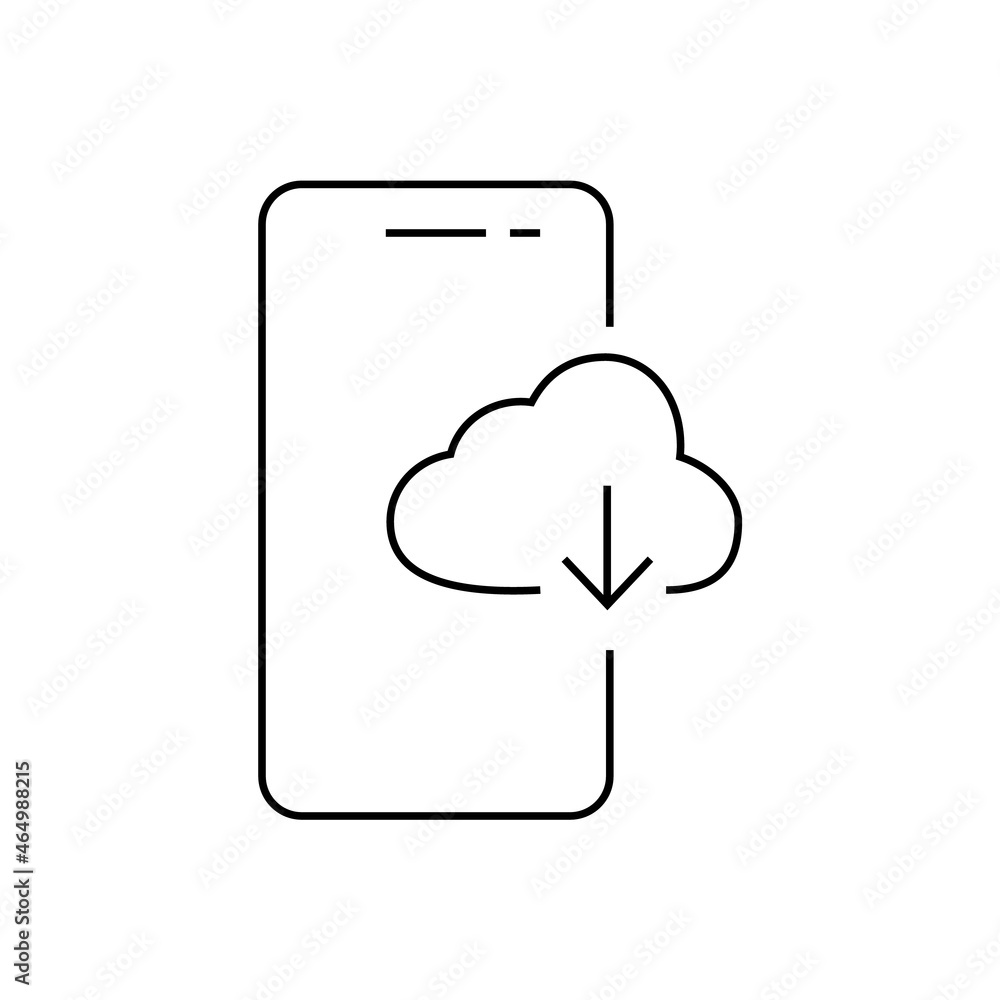 Mobile phone specifications line icon. Download sign, smartphone functions and apps. Vector line icon with editable strokes Mobile phone specifications line icon. Download sign, smartphone functions and apps. Vector line icon with editable strokes