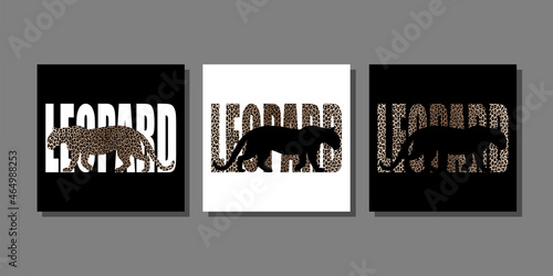 Fashion T-shirt prints set with leopard silhouette