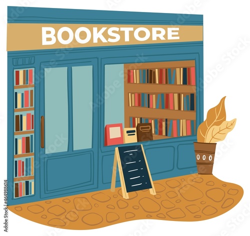 Public library or bookstore front of shop vector