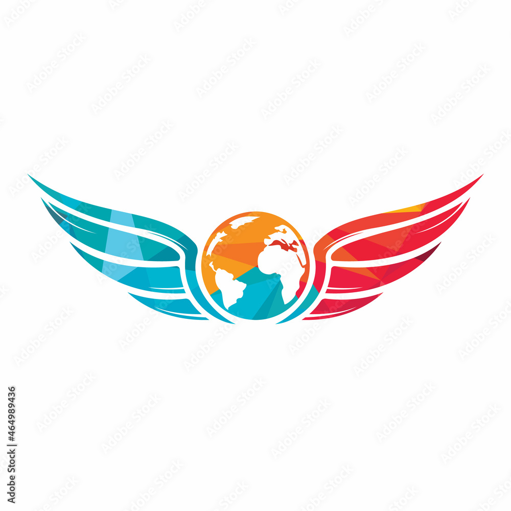 World travel wings vector logo design. Wing and globe icon vector design.