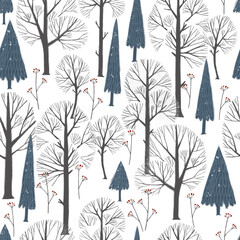 Papier peint photo Paysage patrons Hiver dessiné main motif scandinave  © dinkoobraz