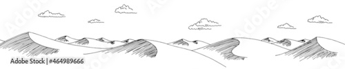Desert graphic black white long landscape sketch illustration vector 