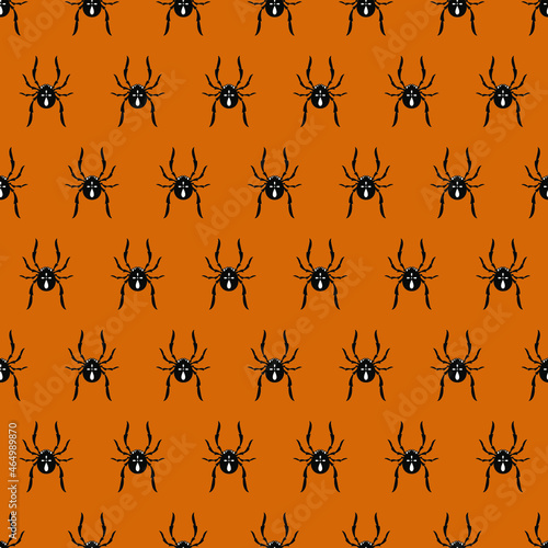 Vector seamless pattern with spiders. Creative design with spiders on the orange background. Vector illustration. Textile pattern, print pattern photo