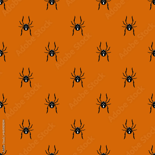 Vector seamless pattern with spiders. Creative design with spiders on the orange background. Vector illustration. Textile pattern, print pattern © Vitalii