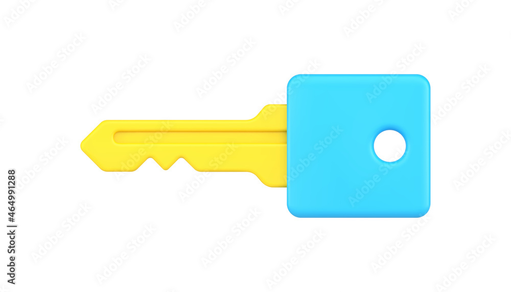 Yellow key with blue head 3d icon vector illustration Yellow key with blue head 3d icon vector illustration