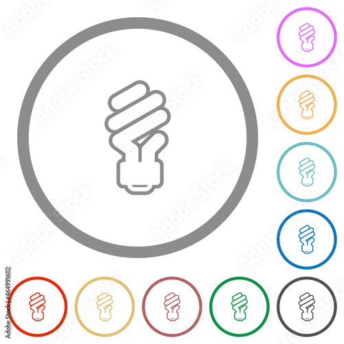 Energy saving fluorescent light bulb outline flat icons with outlines