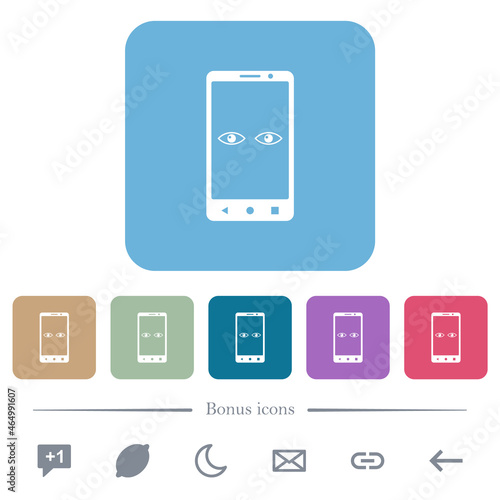 Mobile iris scanner flat icons on color rounded square backgrounds