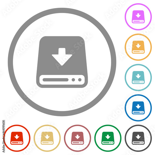 Download to hard disk flat icons with outlines