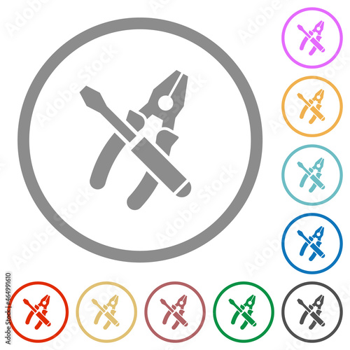 Combined pliers and screwdriver flat icons with outlines