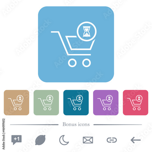 Cart waiting outline flat icons on color rounded square backgrounds
