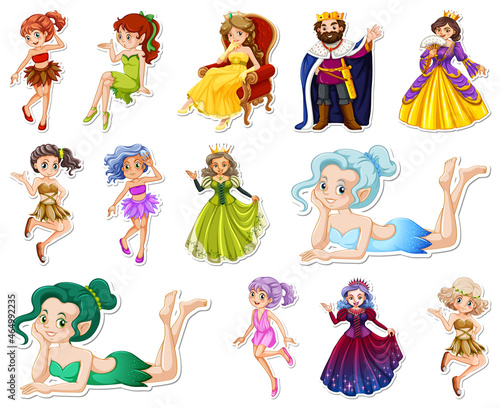 Sticker set with different fairytale cartoon characters