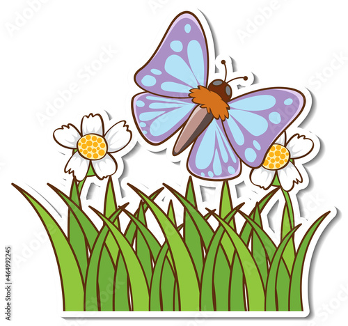 A cute butterfly flying above grass field sticker