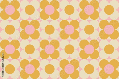 Abstract geometric seamless pattern. Simple shapes, vector illustration. Circles, squares and flowers
