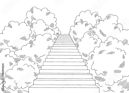 Stairway to Heaven graphic black white landscape sketch illustration vector