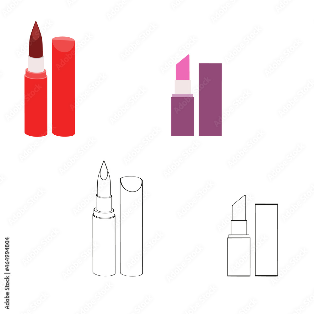 A vector illustration of lipsticks isolated on transparent background. Designed in black and white, pink, purple, red, maroon colors as a coloring book page. A vector illustration of lipsticks isolated on transparent background. Designed in black and white, pink, purple, red, maroon colors as a coloring book page.