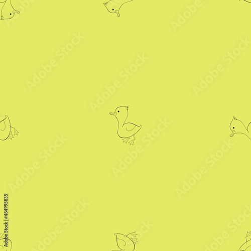 A jpeg illustration pattern of small ducks isolated on light yellow background. Designed for prints, wraps, templates, wallpapers, backgrounds