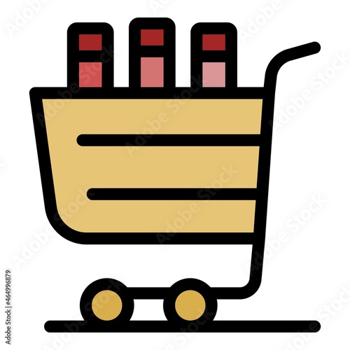Shopping cart with books icon. Outline shopping cart with books vector icon color flat isolated