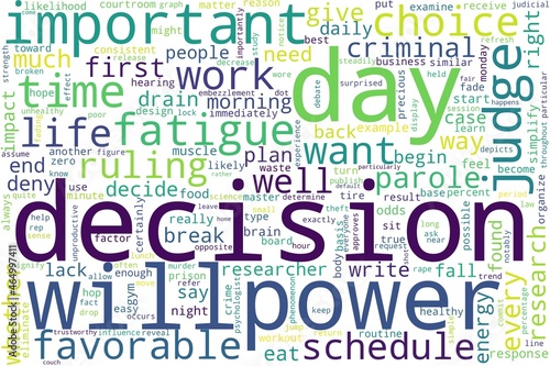 Word tag cloud on white background. Concept of decision