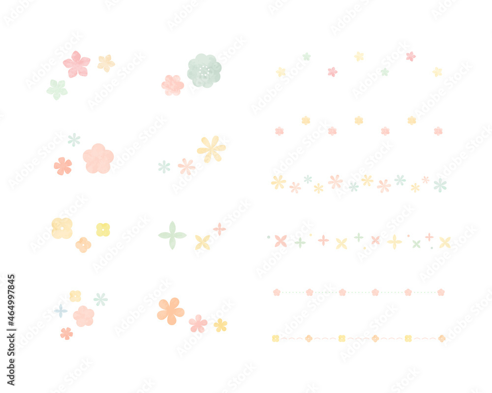 水彩風の花の飾りのセット イラスト かわいい 装飾 あしらい アイコン 境界線 デコレーション Stock Vektorgrafik Adobe Stock 水彩風の花の飾りのセット イラスト かわいい 装飾 あしらい アイコン 境界線 デコレーション Stock Vektorgrafik Adobe Stock
