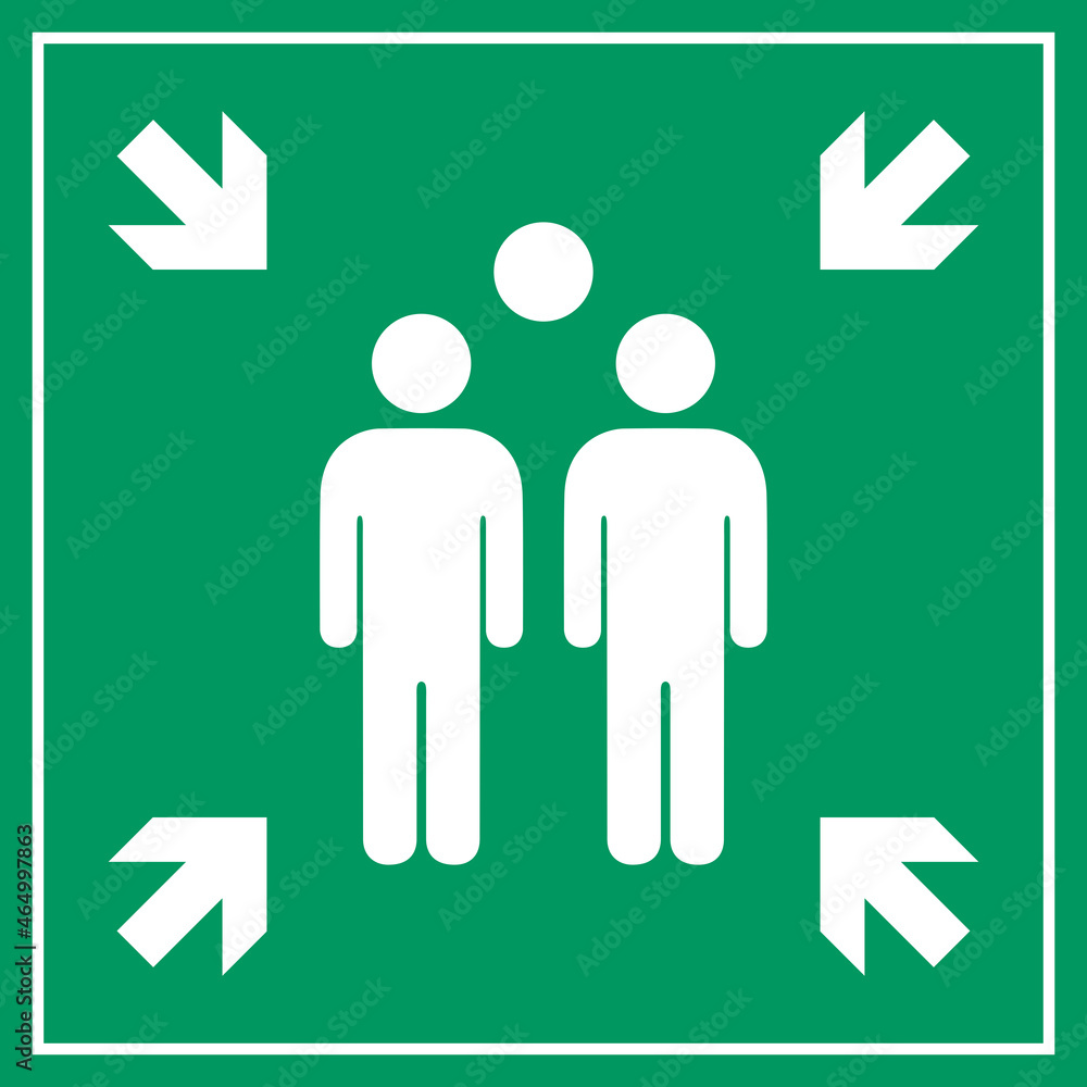 Assembly point sign, fire evacuation meeting place Assembly point sign, fire evacuation meeting place
