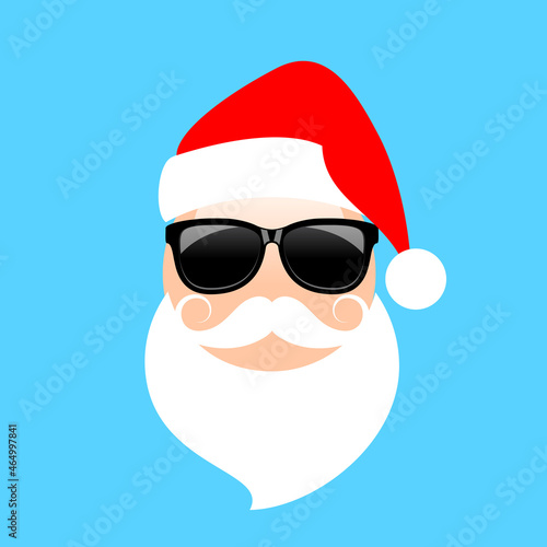 Cool Santa emoji with Christmas hat, vector cartoon