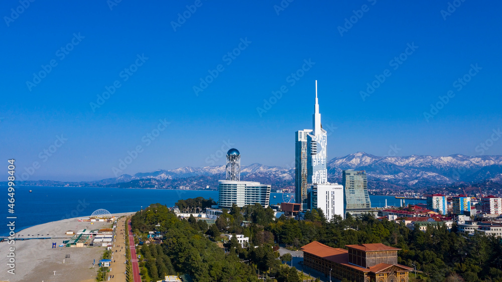 Batumi, Georgia - July 15, 2021: Aerial view of Batumi city from the sea