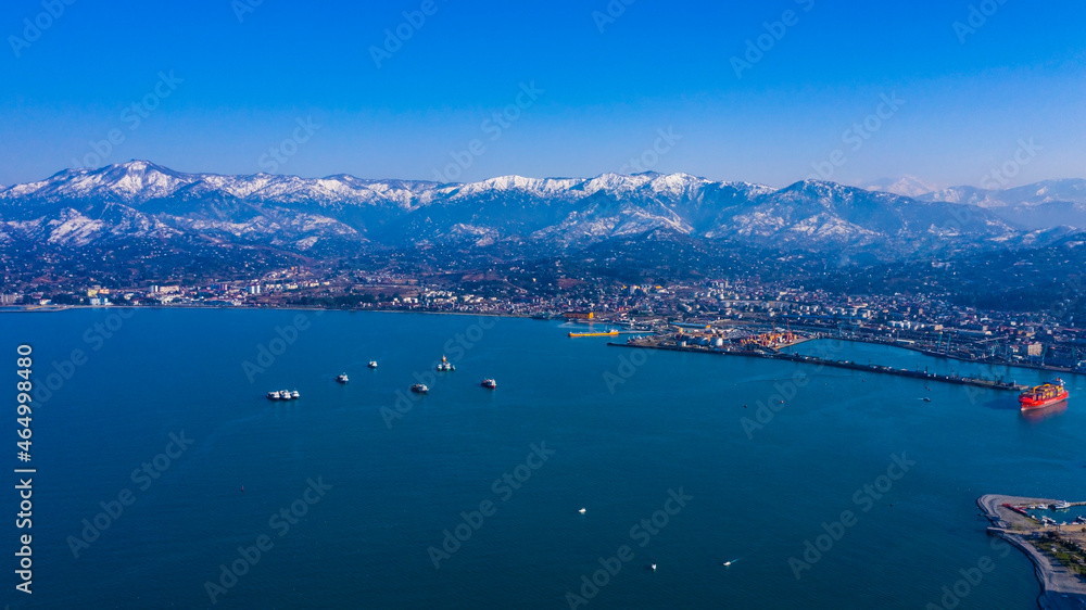 aero view of the city of Batumi from the sea