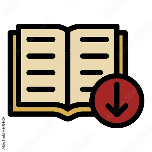 Book and arrow download icon. Outline book and arrow download vector icon color flat isolated