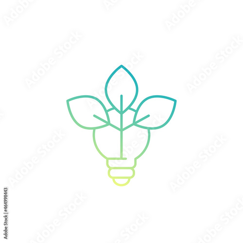 light bulb with leaves, vector line icon