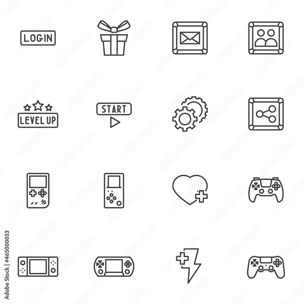 Video game line icons set