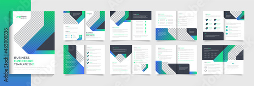 Creative Corporate brochure design template with green blue color shapes for business profile 