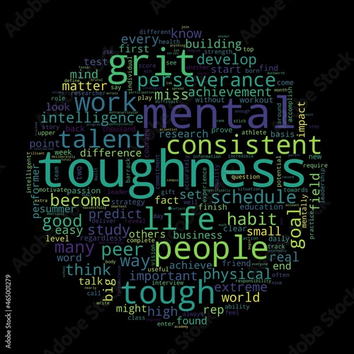 Word cloud of toughness concept on black background