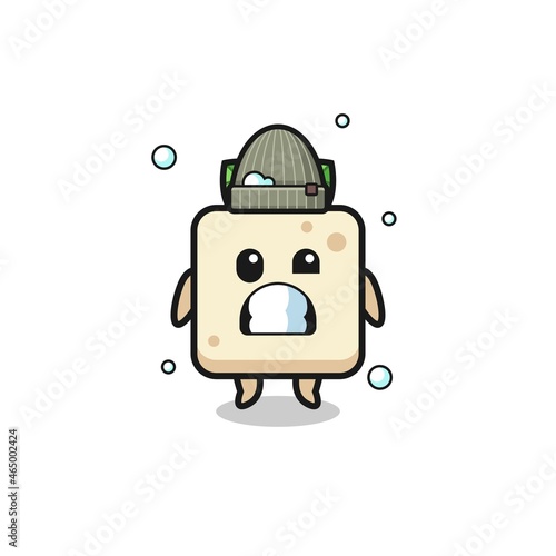 cute cartoon tofu with shivering expression