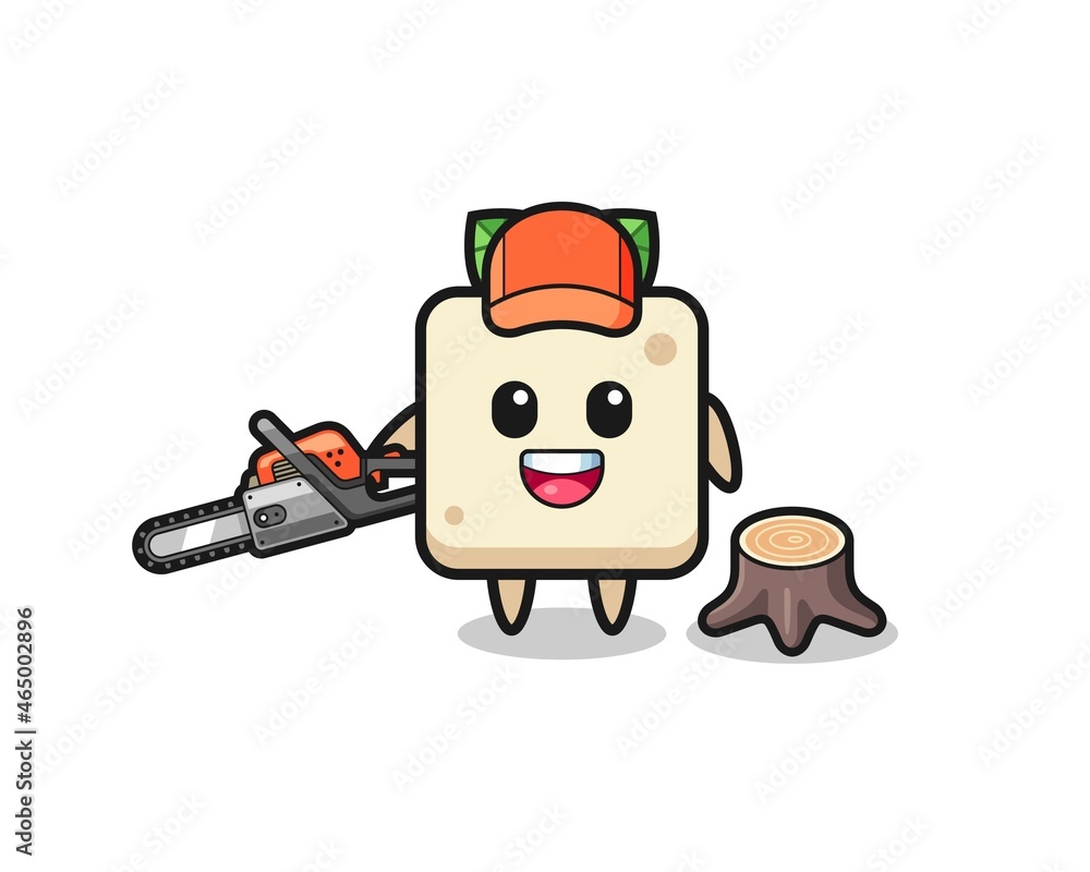 tofu lumberjack character holding a chainsaw tofu lumberjack character holding a chainsaw