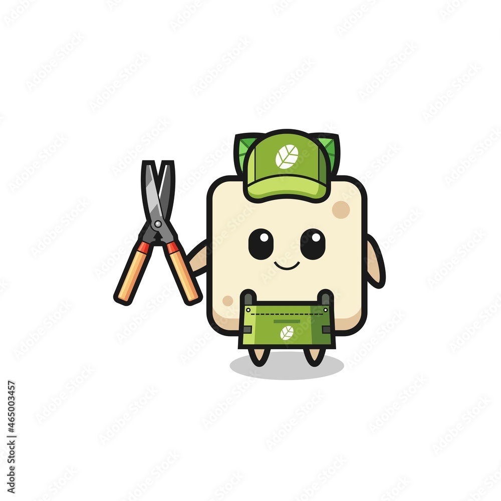 cute tofu as gardener mascot cute tofu as gardener mascot