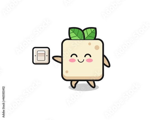 cartoon tofu is turning off light