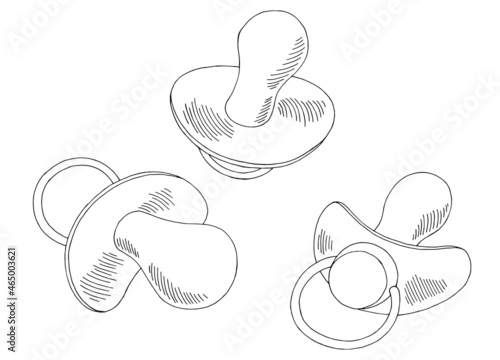Pacifier set graphic black white sketch isolated illustration vector