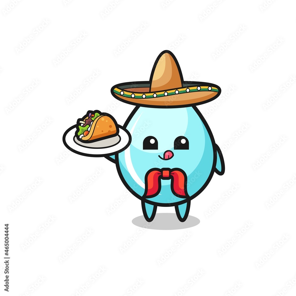 water drop Mexican chef mascot holding a taco water drop Mexican chef mascot holding a taco