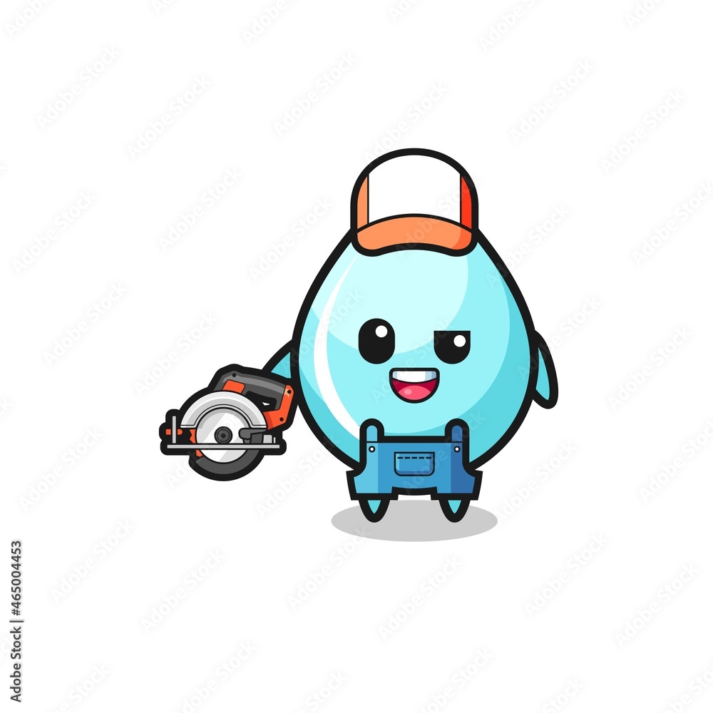the woodworker water drop mascot holding a circular saw the woodworker water drop mascot holding a circular saw
