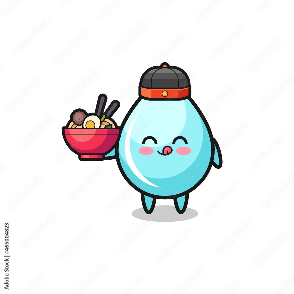 water drop as Chinese chef mascot holding a noodle bowl water drop as Chinese chef mascot holding a noodle bowl