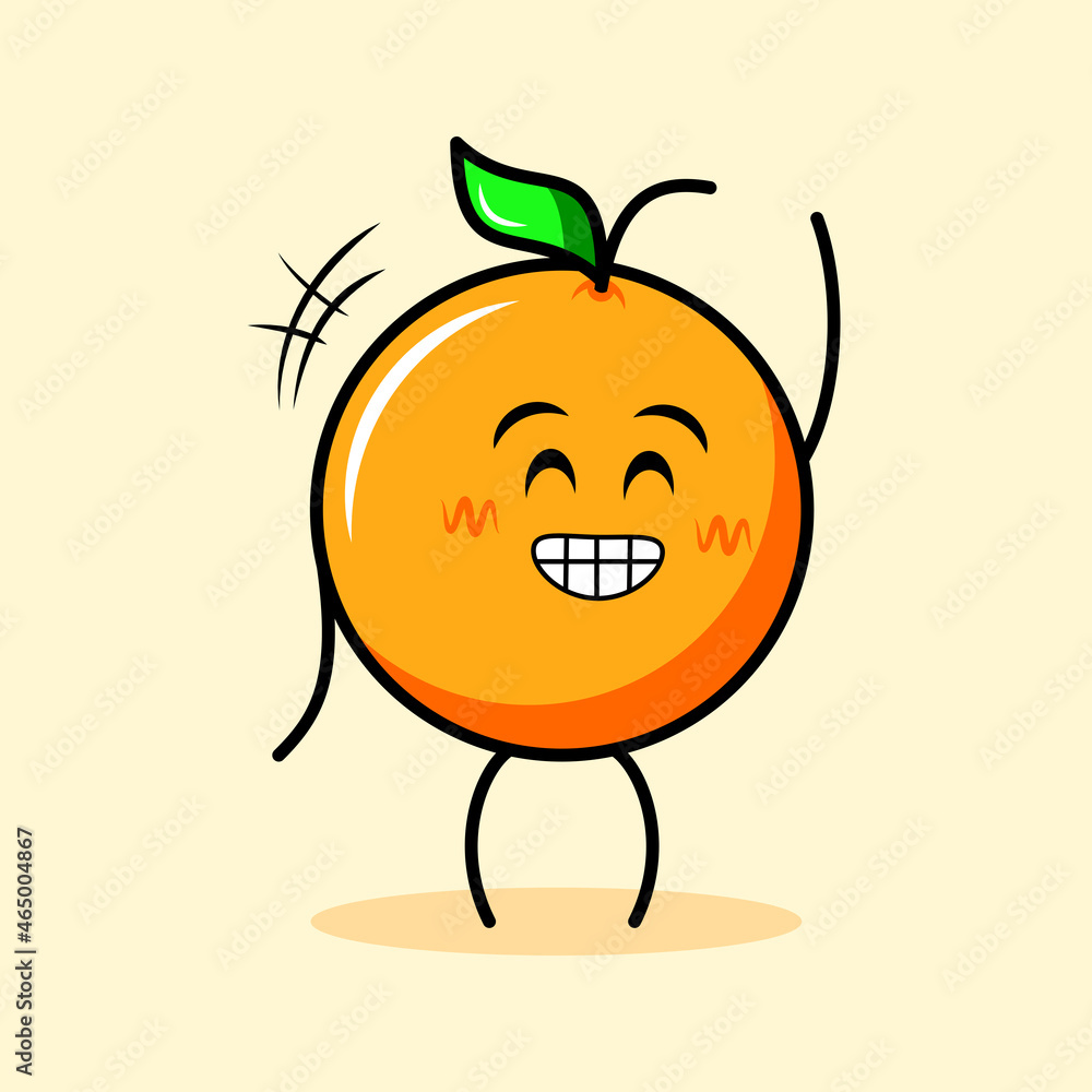 cute orange character with leaf, happy expression, close eyes, grin and one hand up. cartoon, emoticon, modern, fresh, outline and mascot logotype. suitable for logo, icon and sign cute orange character with leaf, happy expression, close eyes, grin and one hand up. cartoon, emoticon, modern, fresh, outline and mascot logotype. suitable for logo, icon and sign