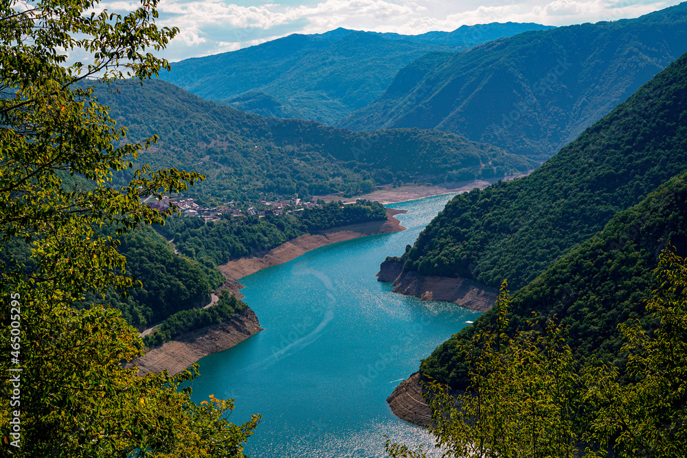 Piva river flows through the mountains, photo in vertical position