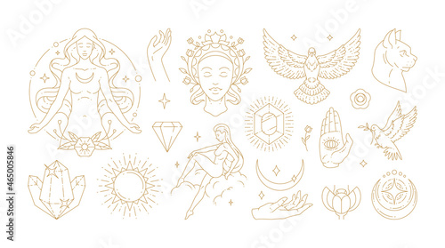 Billede på lærred Magic woman boho vector illustrations of graceful feminine women and esoteric sy