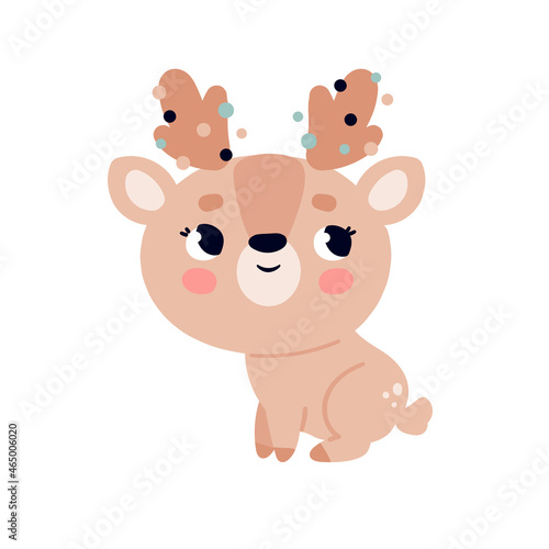 A cute fawn is sitting. Vector clipart isolated with a deer