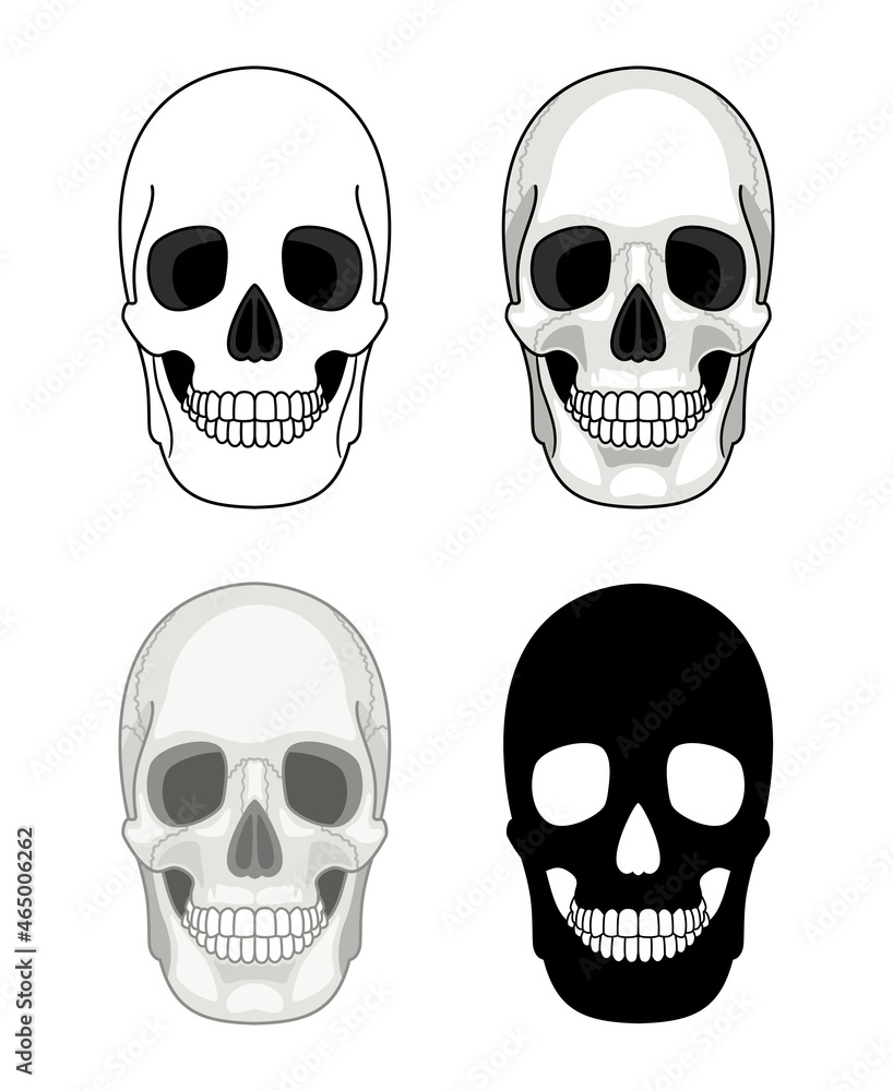 Simple skull. Doodles skulls vector cartoon illustration, line black halftone skeleton faces doodle image Simple skull. Doodles skulls vector cartoon illustration, line black halftone skeleton faces doodle image