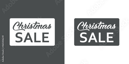Regalos de Navidad. Banner con frase Christmas Sale manuscrito en cuadrado en fondo gris y fondo blanco